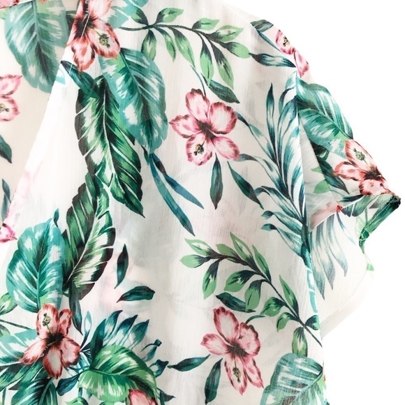 Fortune Swimwear Tropical Floral Cover Up Small Green Pink - Picture 7 of 8